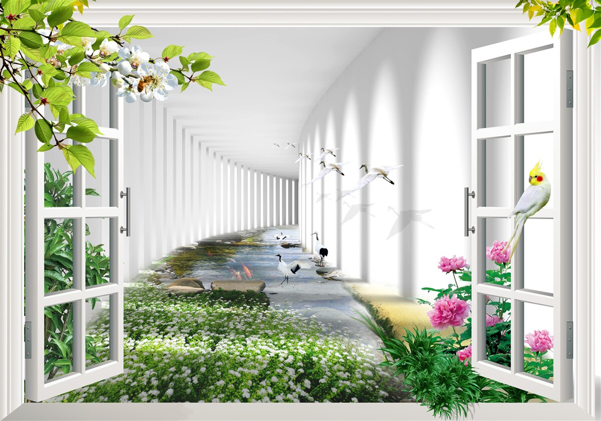 Fototapeten Zeigen Sie vom Fenster zum grünen Tunnel an