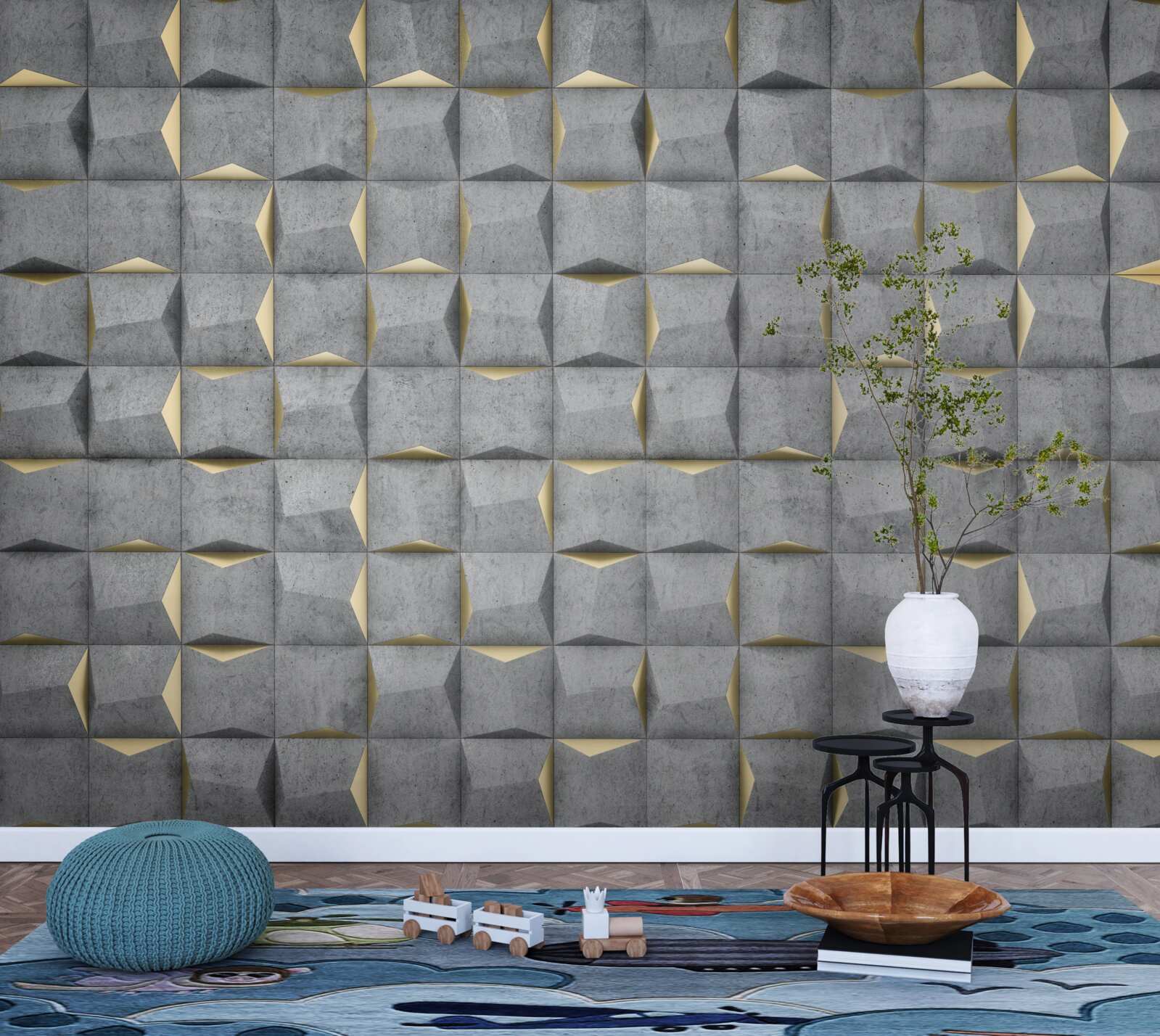 Fototapeten 3D -Rechtecke mit goldenen Elementen