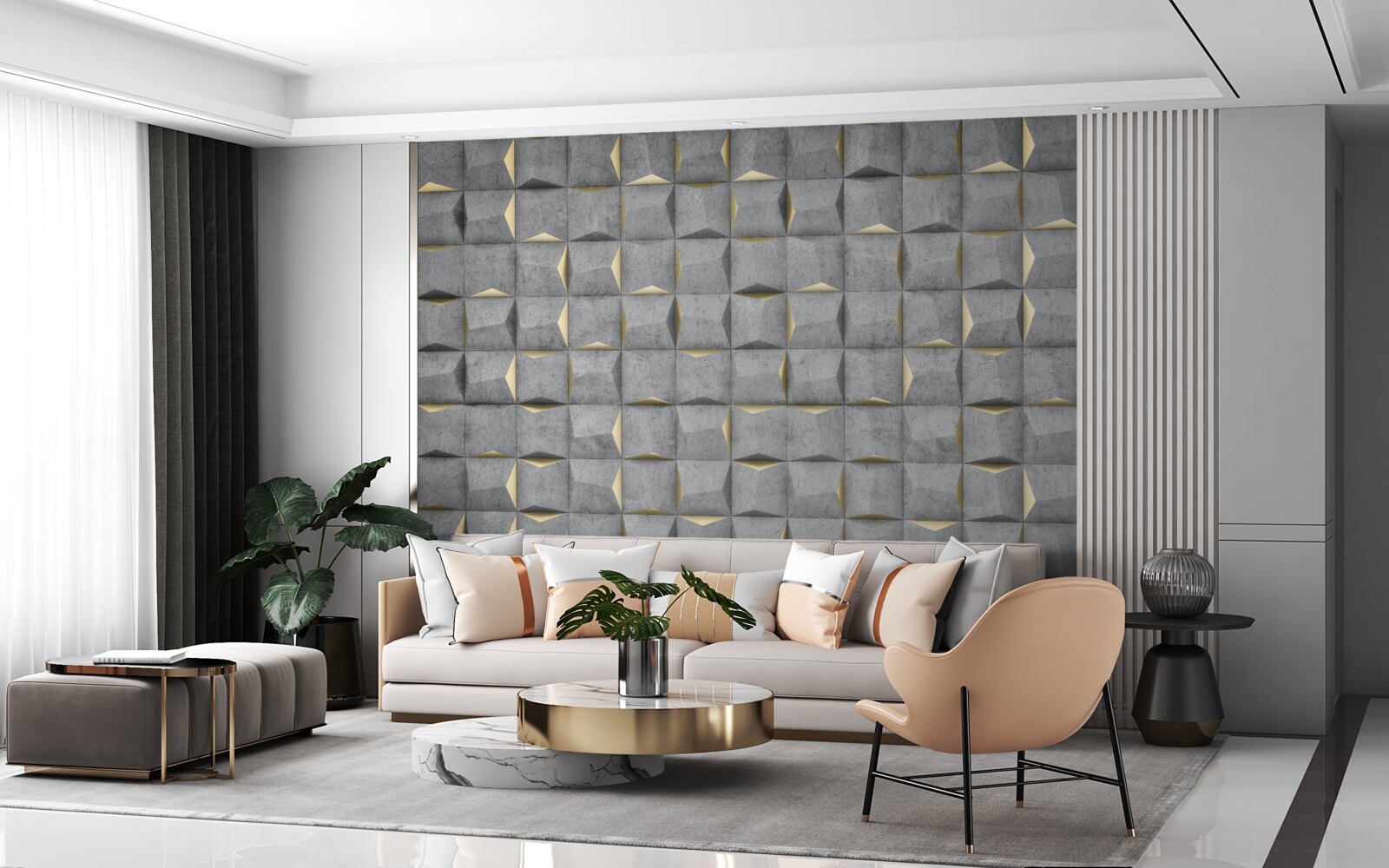 Fototapeten 3D -Rechtecke mit goldenen Elementen