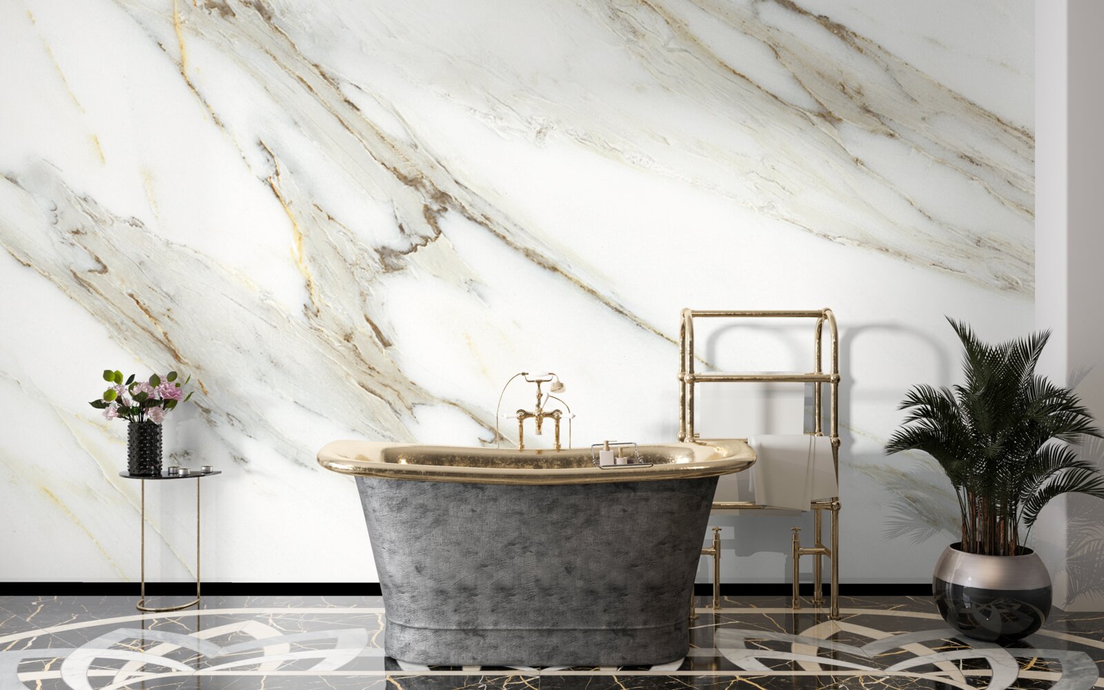 Fototapeten Gold und Silber mit Marmor