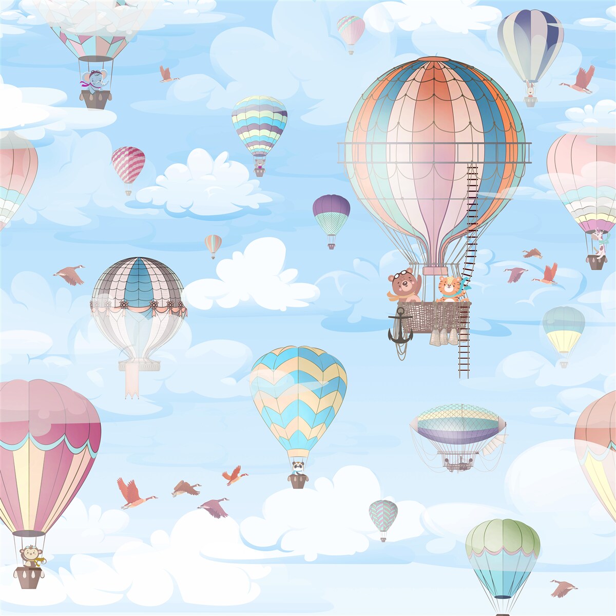 Fototapeten Fliegende Luftballons mit tierischen Bildern