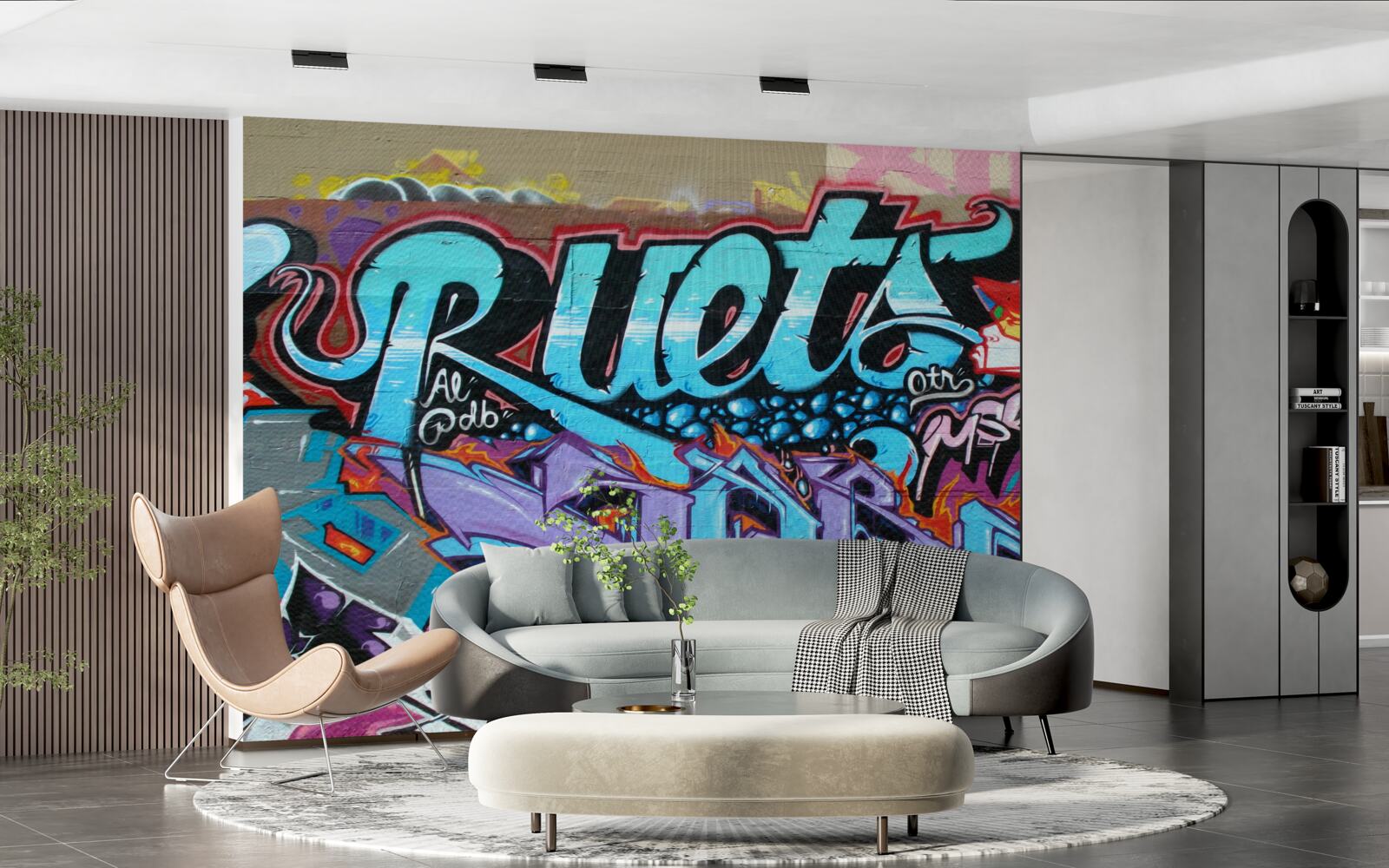 Fototapeten Eine Wand mit leichten Graffiti dekoriert