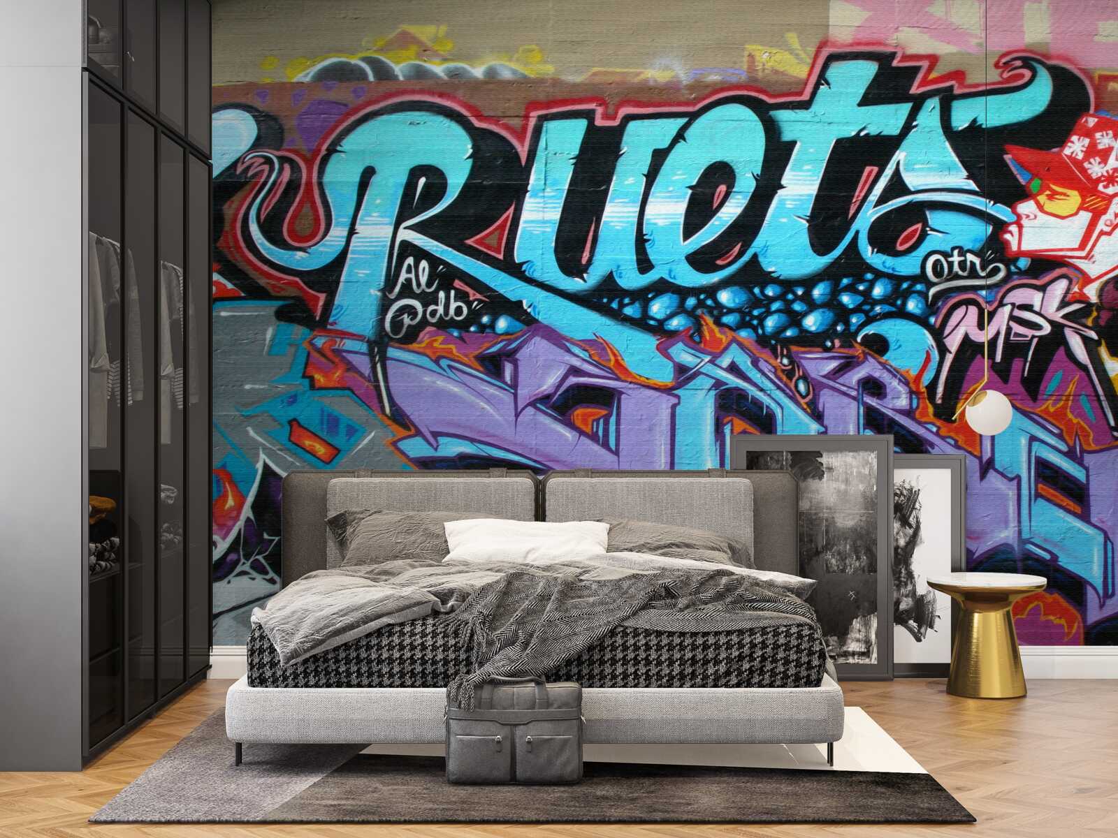 Fototapeten Eine Wand mit leichten Graffiti dekoriert