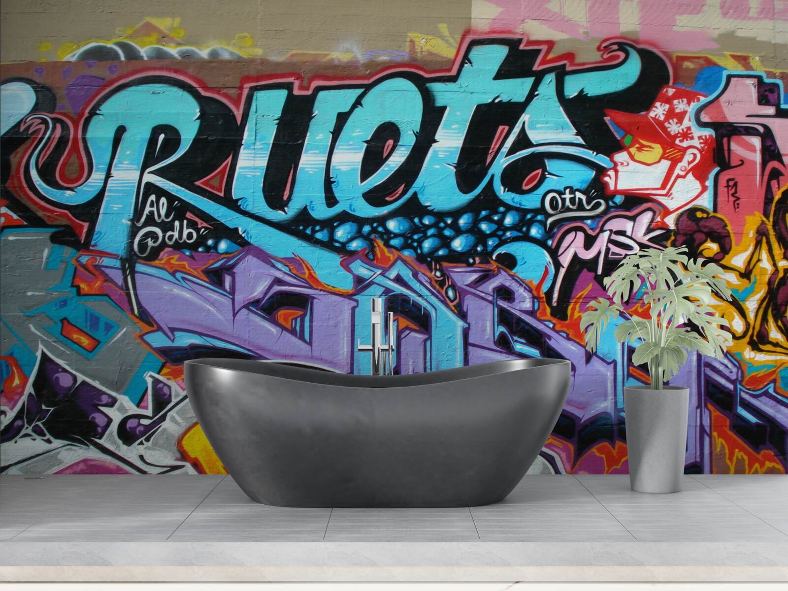 Fototapeten Eine Wand mit leichten Graffiti dekoriert