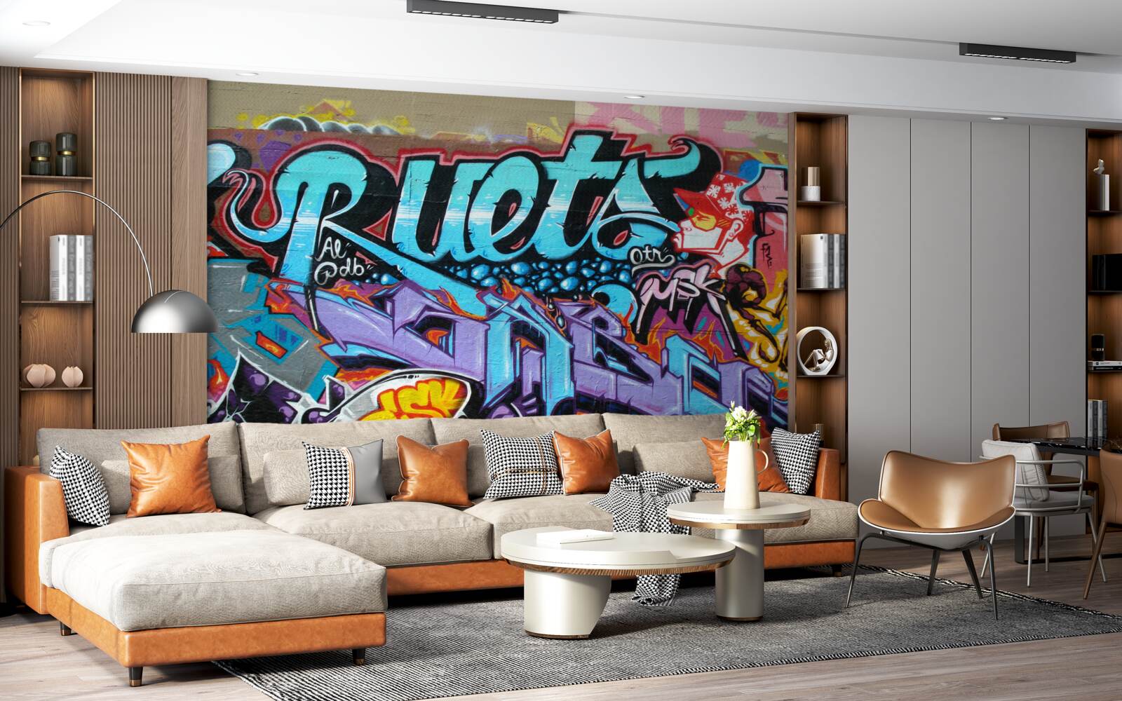 Fototapeten Eine Wand mit leichten Graffiti dekoriert