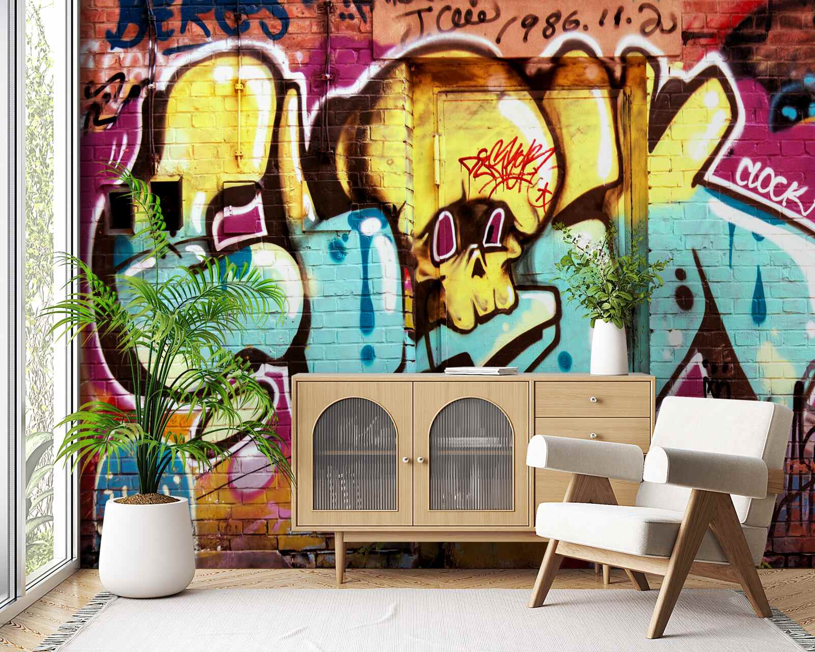 Fototapeten Graffiti mit einer hellen Inschrift