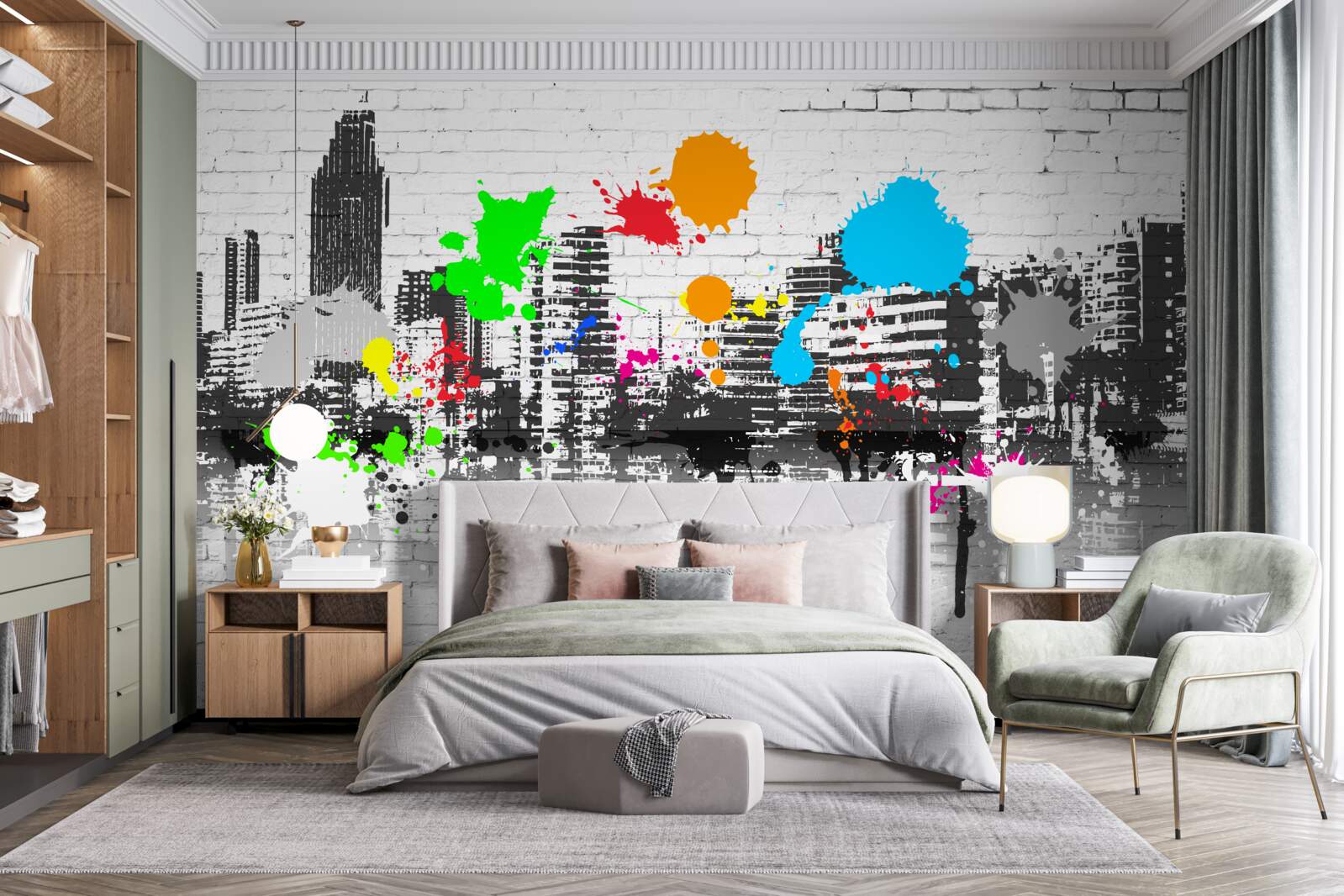 Fototapeten städtische Graffiti an der Wand