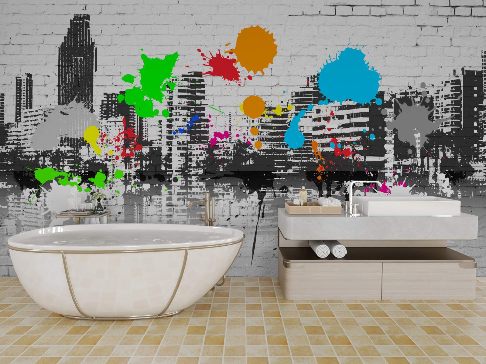Fototapeten städtische Graffiti an der Wand