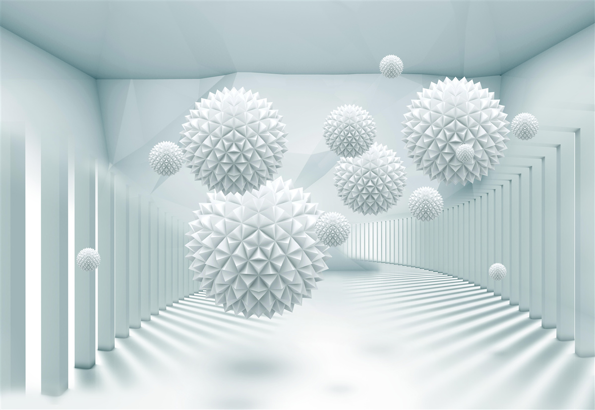Fototapeten Drei -dimensionale Kugeln mit schwebenden scharfen Kanten