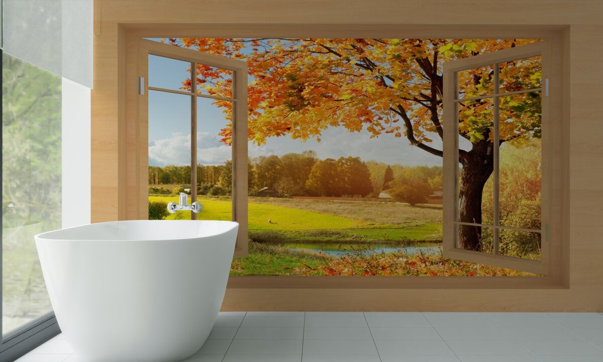 Fototapeten Herbstansicht aus dem Fenster