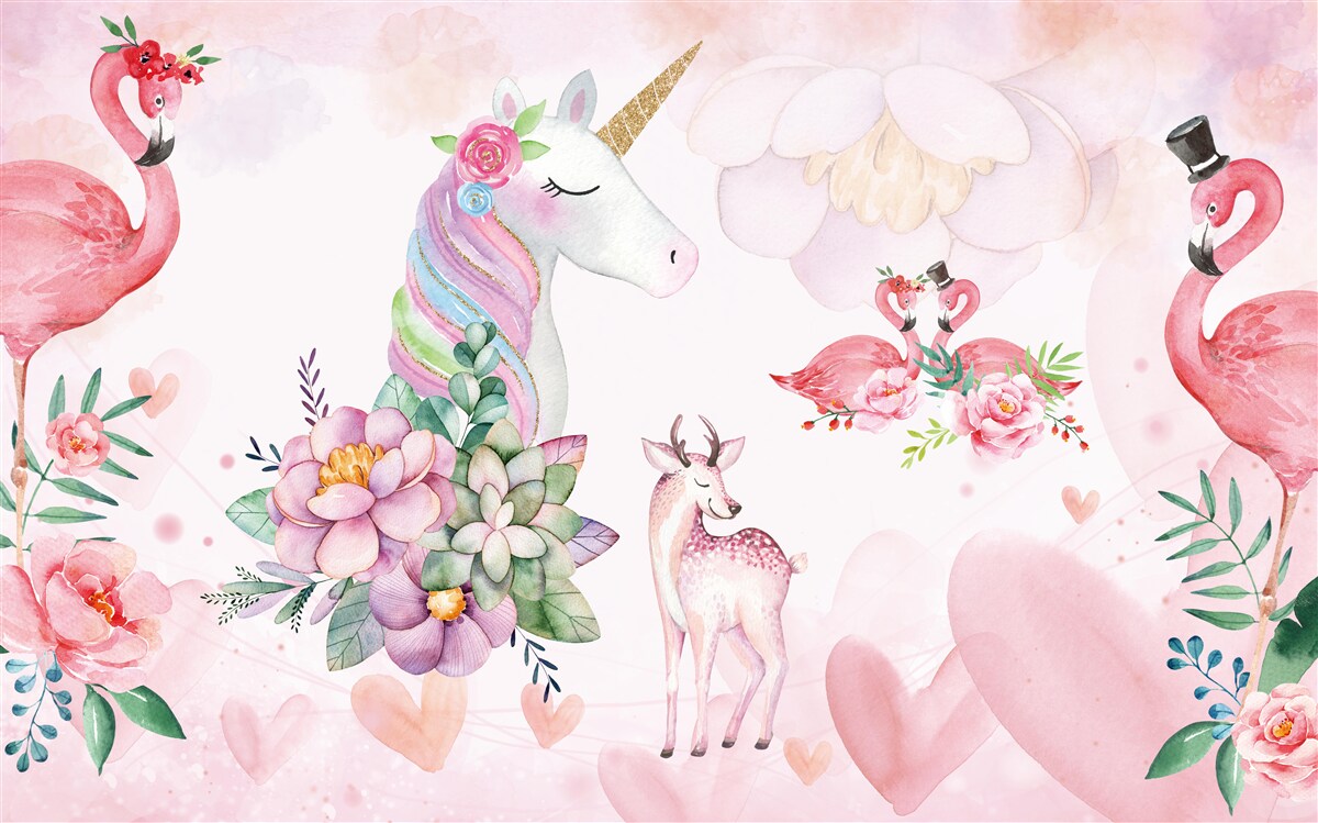 Fototapeten Pink Tiere mit Blumen dekoriert