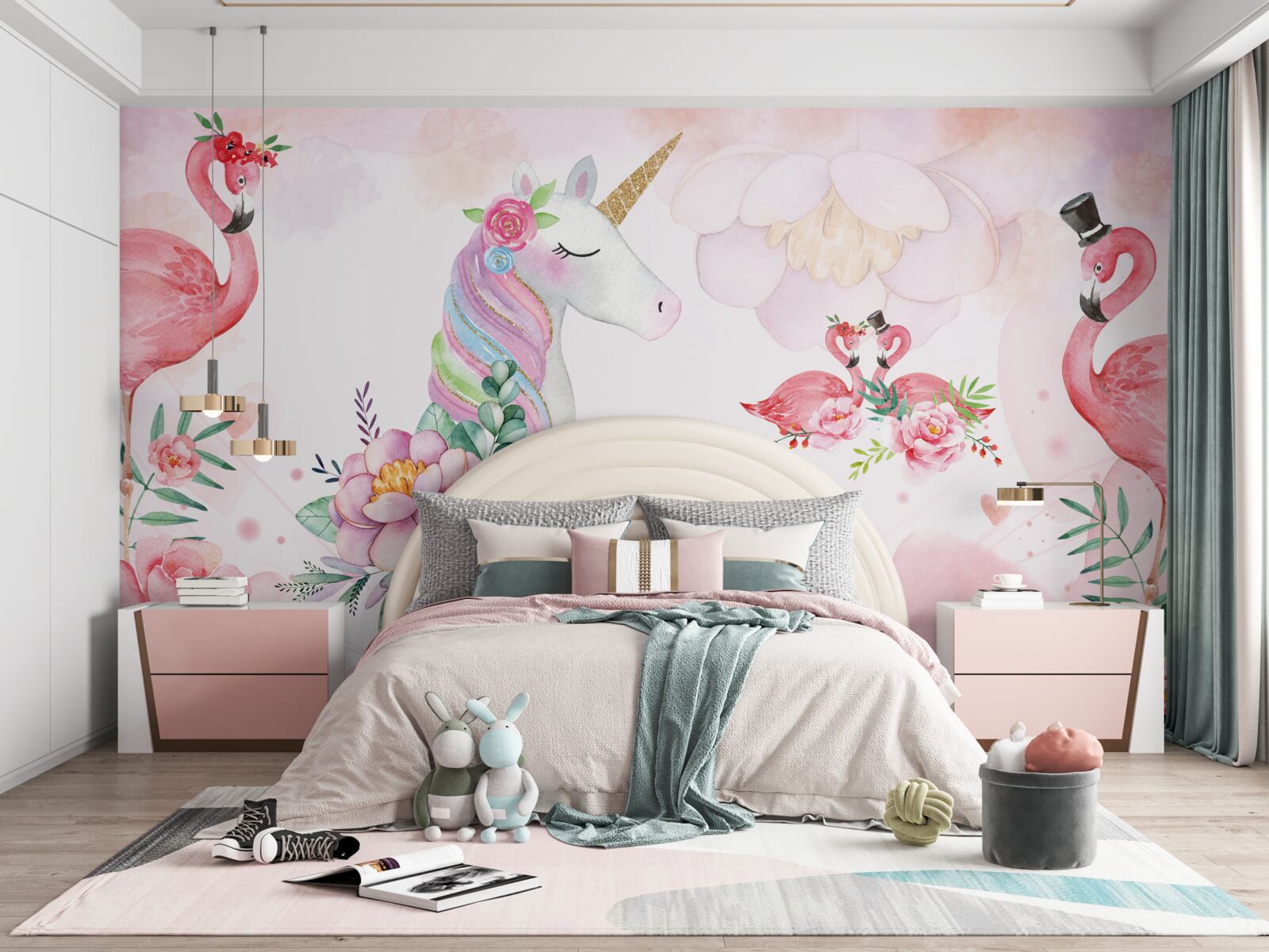 Fototapeten Pink Tiere mit Blumen dekoriert