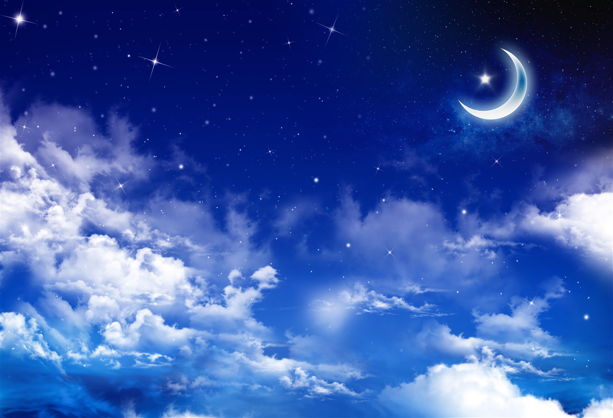 Fototapeten Nacht unter dem Mond und schimmernde Sterne