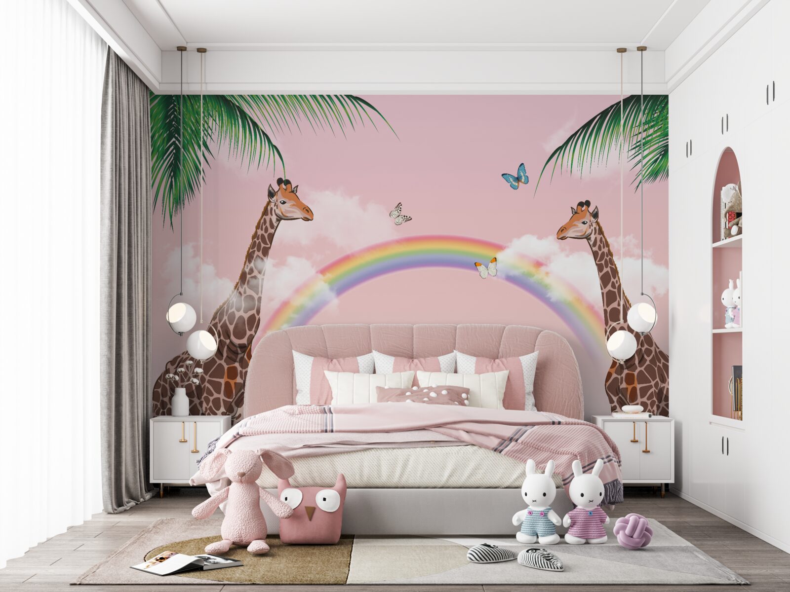 Fototapeten Zwei Giraffen beobachten den Regenbogen