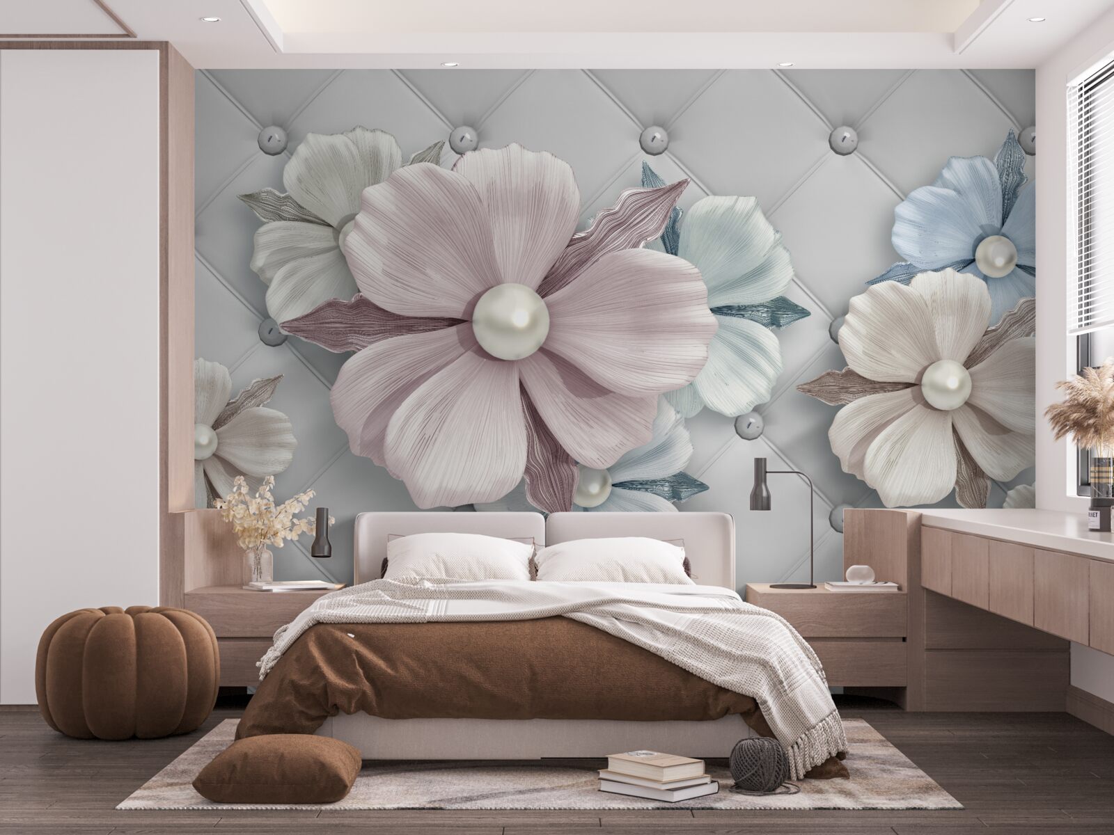 Fototapeten Textur von Blumen und Perlenmasse