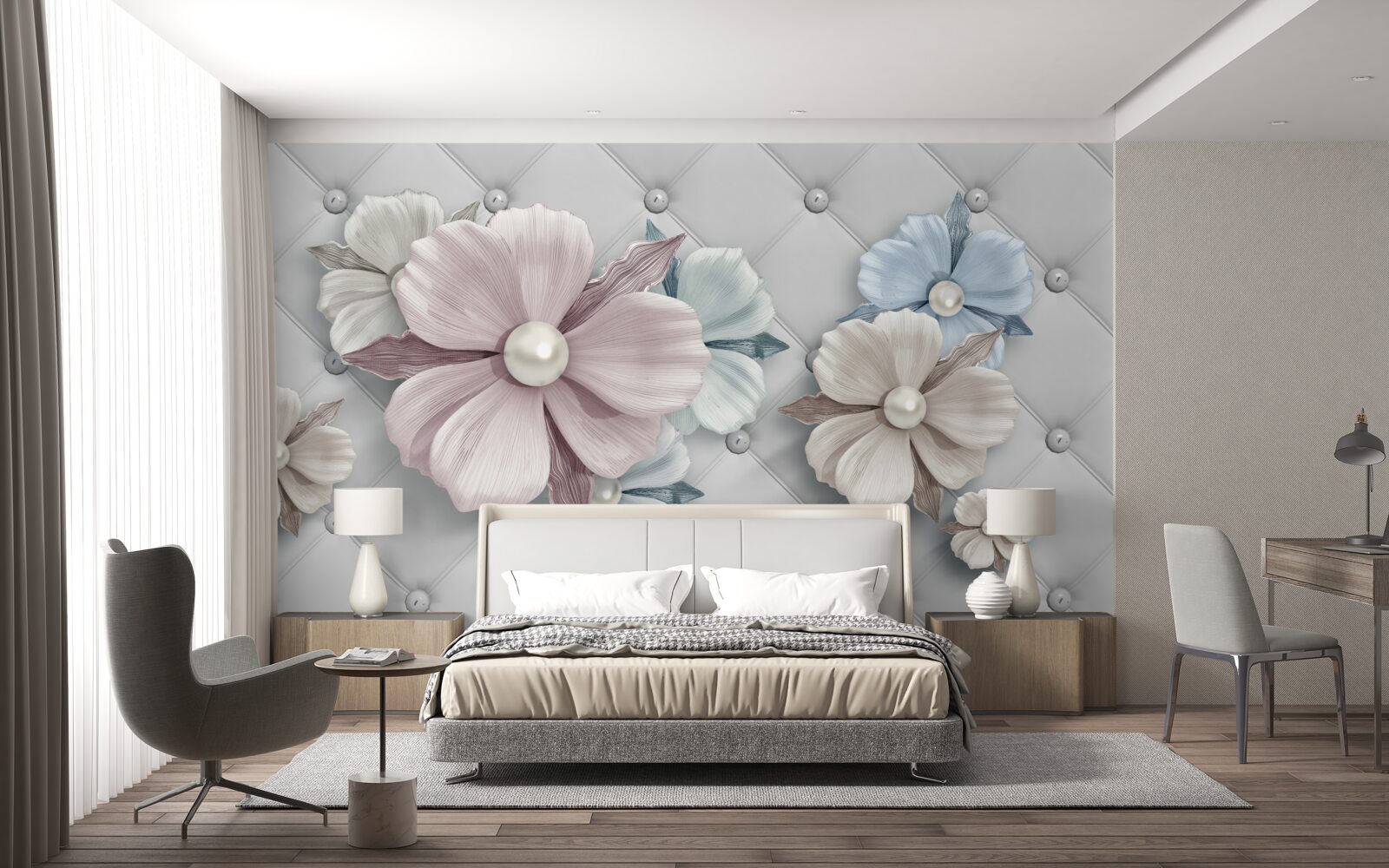 Fototapeten Textur von Blumen und Perlenmasse