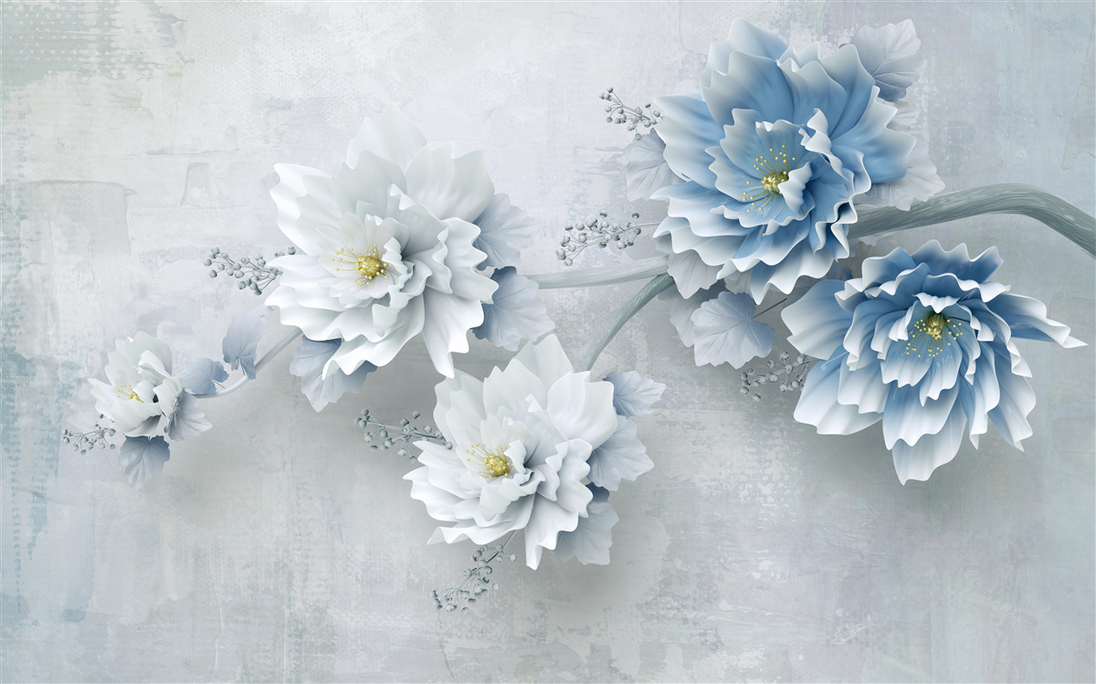 Fototapeten Blaue Blumen an einem wolkigen Tag