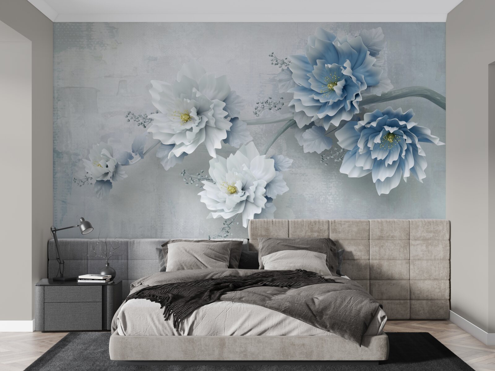 Fototapeten Blaue Blumen an einem wolkigen Tag