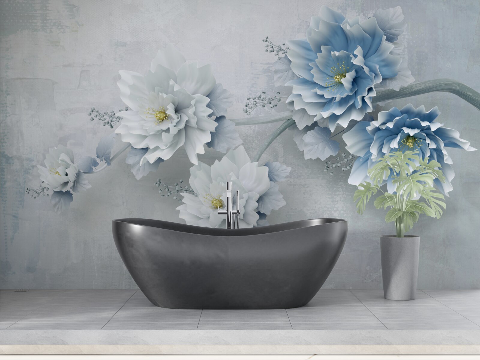 Fototapeten Blaue Blumen an einem wolkigen Tag