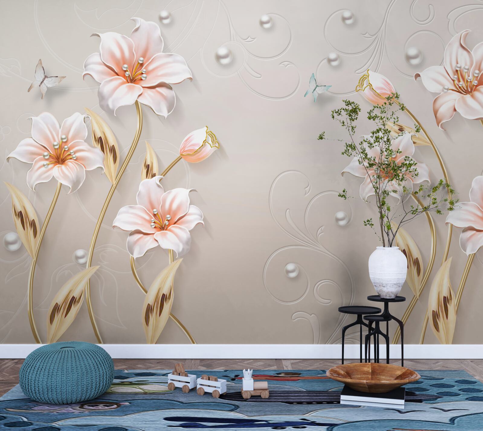 Fototapeten Blumen aus Metall und Perle
