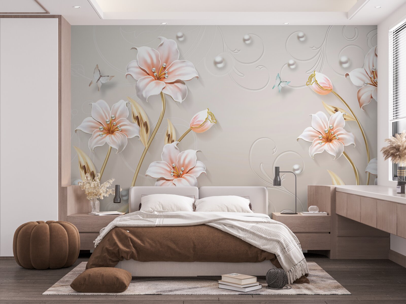 Fototapeten Blumen aus Metall und Perle