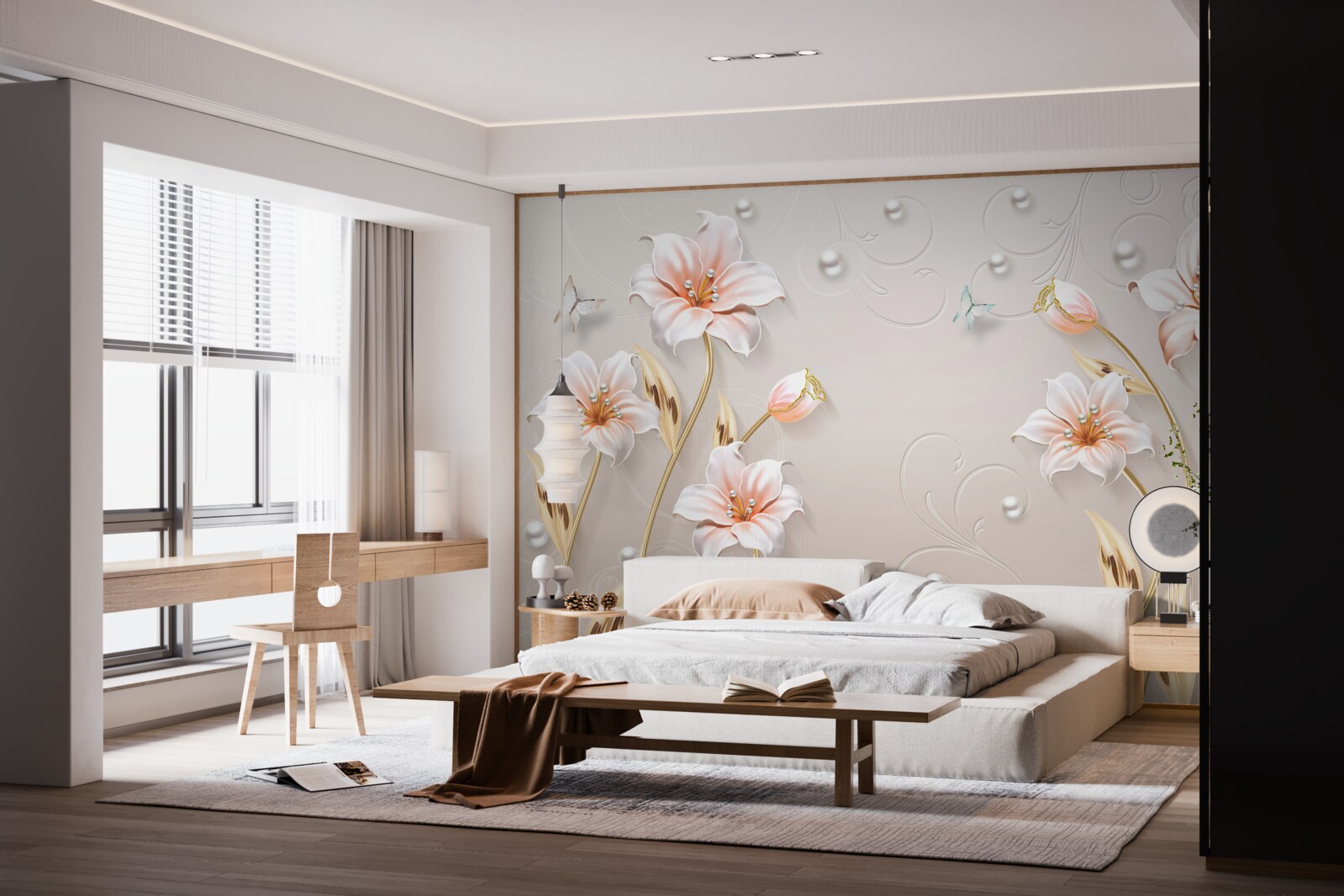 Fototapeten Blumen aus Metall und Perle