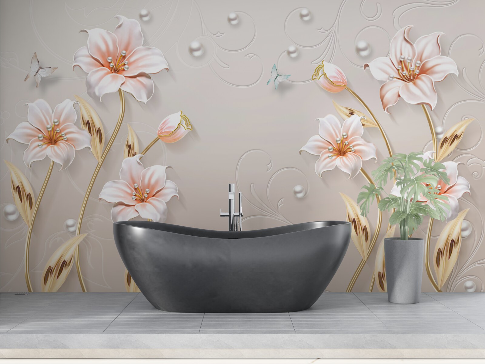 Fototapeten Blumen aus Metall und Perle