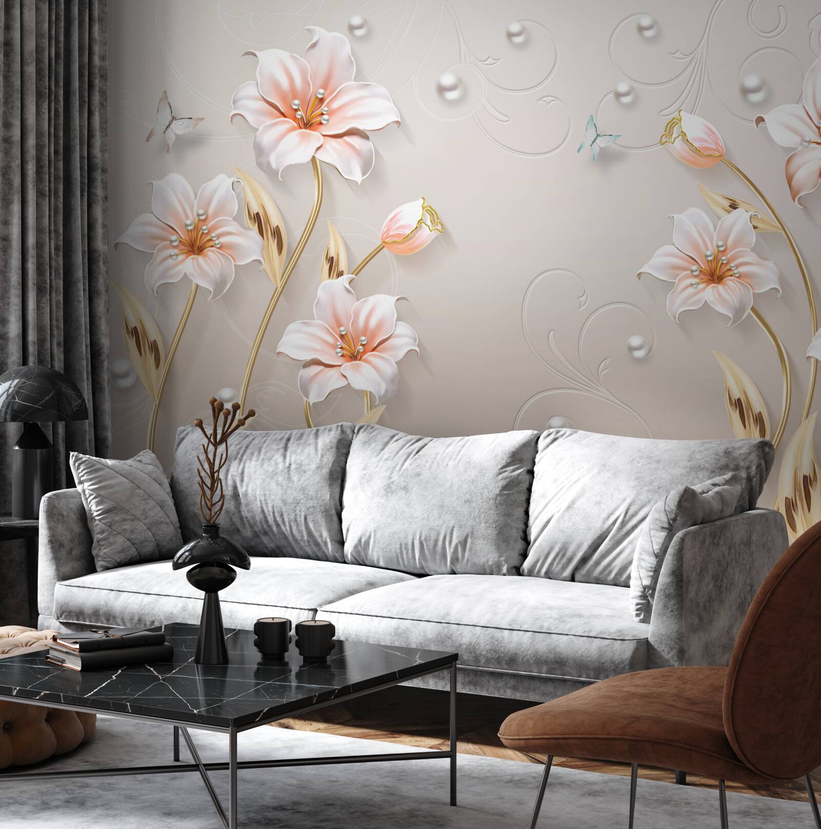 Fototapeten Blumen aus Metall und Perle