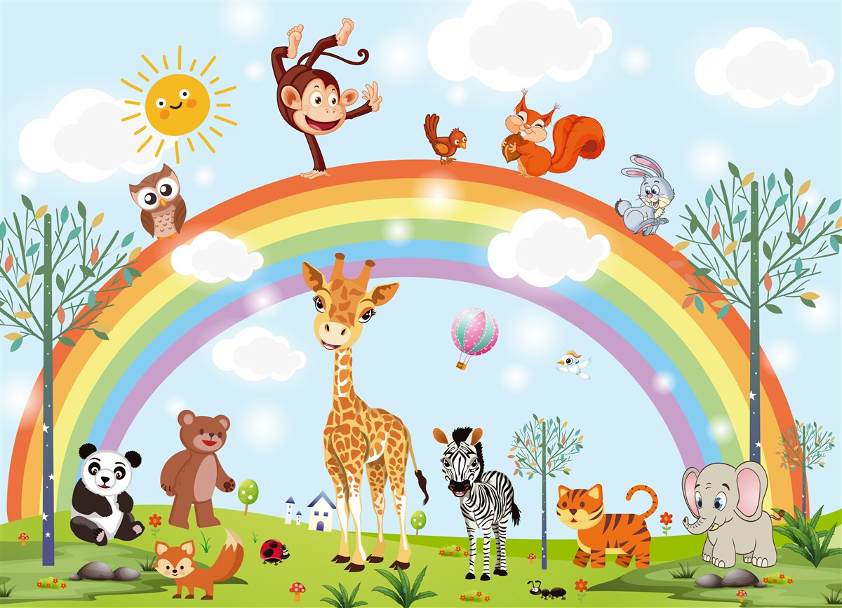 Fototapeten Die Tiere haben Spaß daran, den Regenbogen zu beobachten