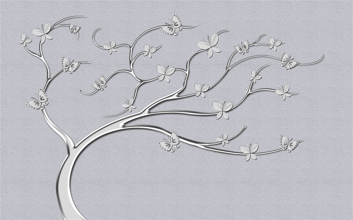 Fototapeten Ein dünner Baum mit metallischen Blüten