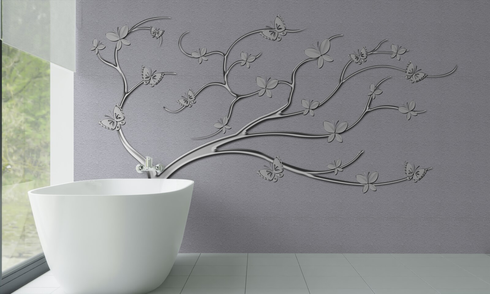 Fototapeten Ein dünner Baum mit metallischen Blüten