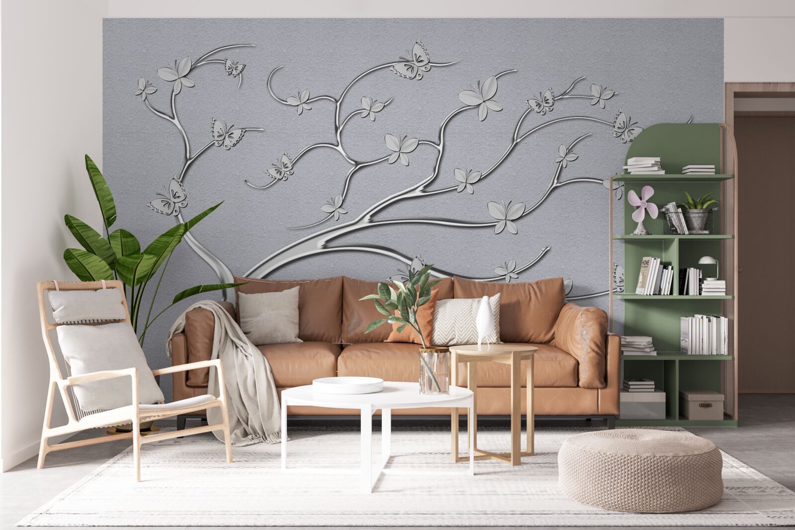 Fototapeten Ein dünner Baum mit metallischen Blüten