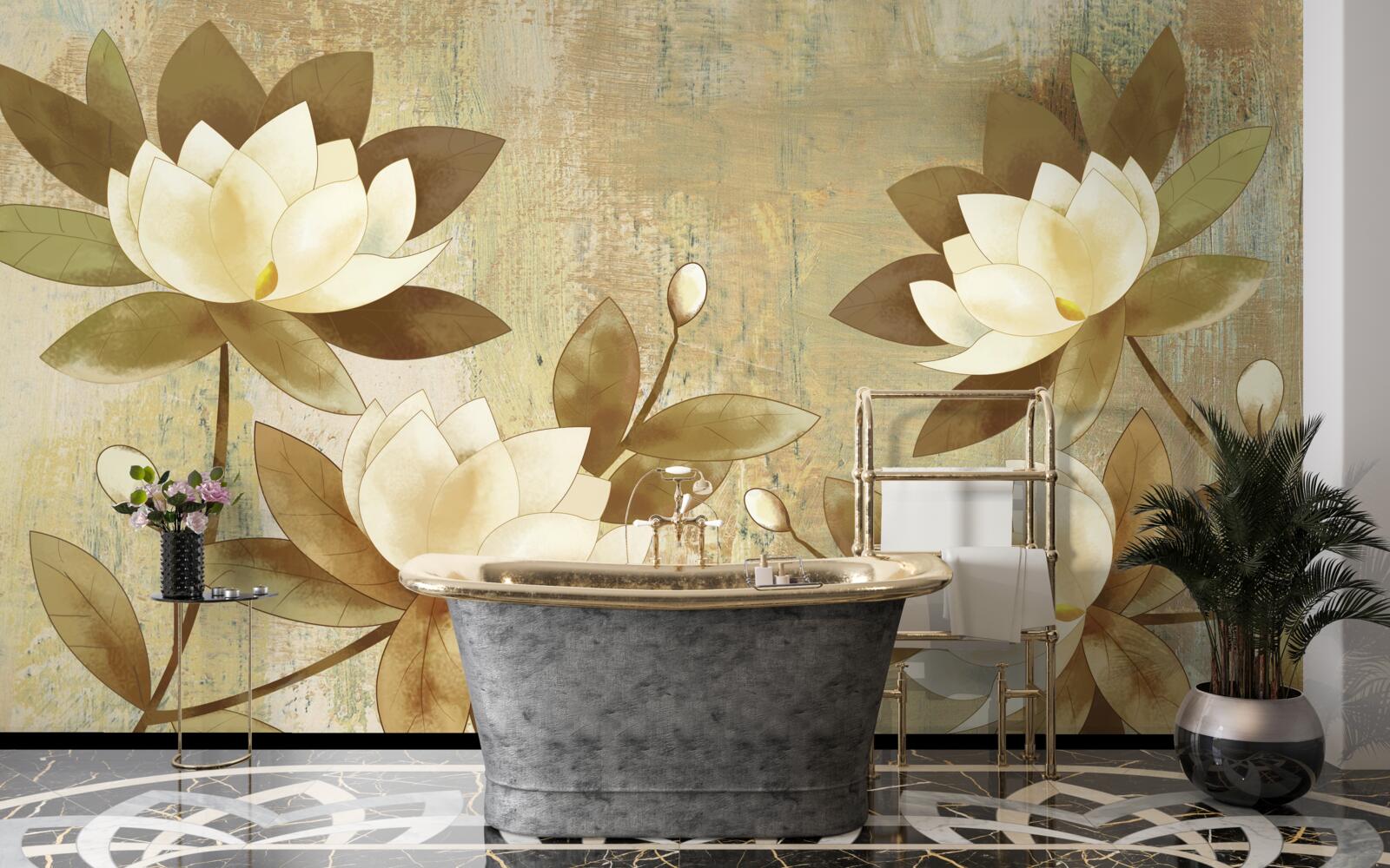 Fototapeten Aquarellbild von Lotus