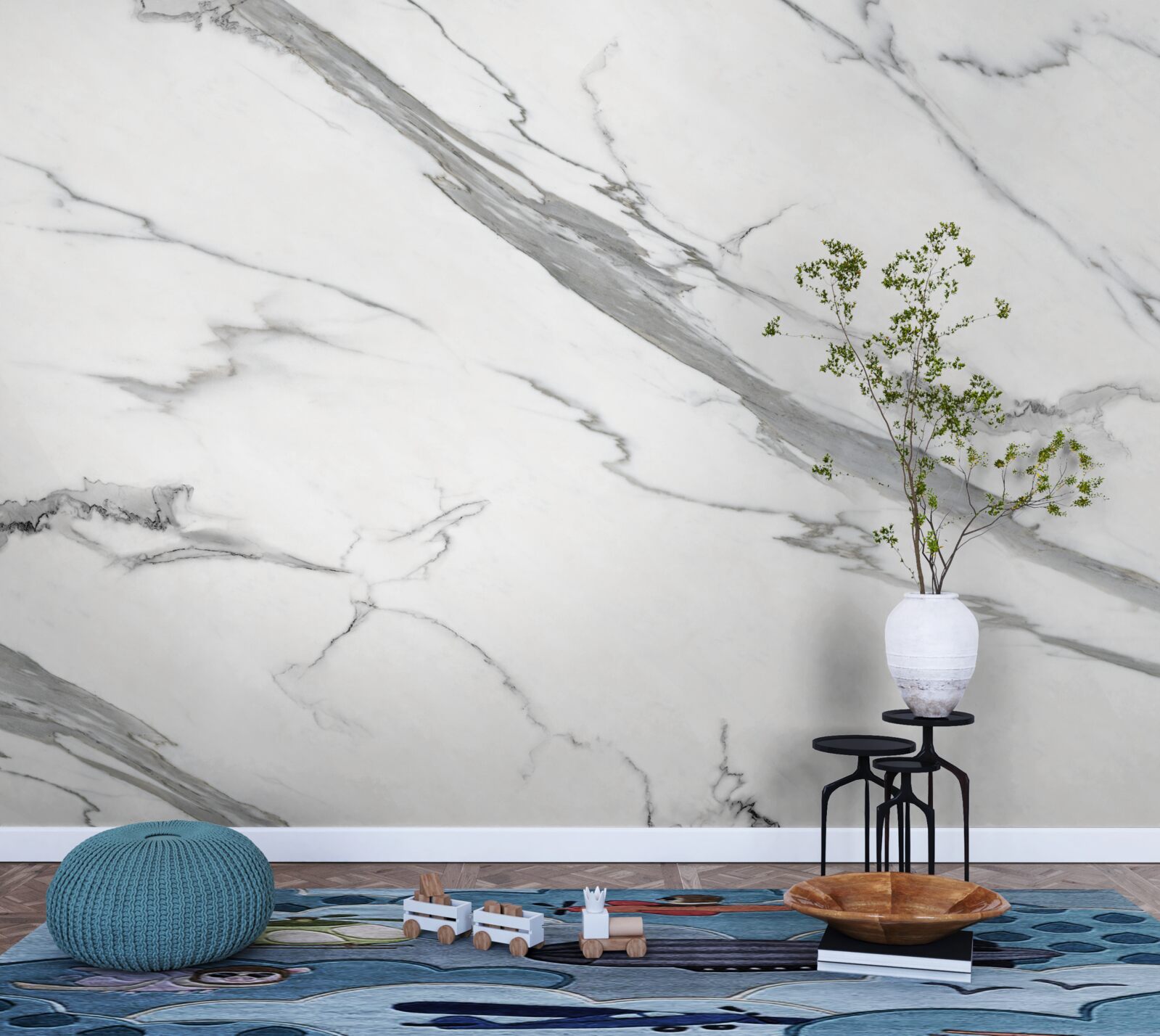 Fototapeten Weißer Marmor mit grauen Designs