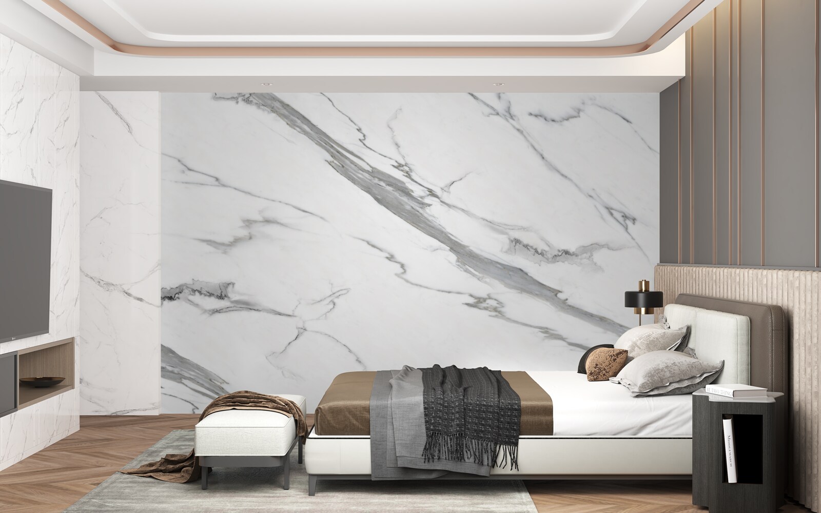 Fototapeten Weißer Marmor mit grauen Designs