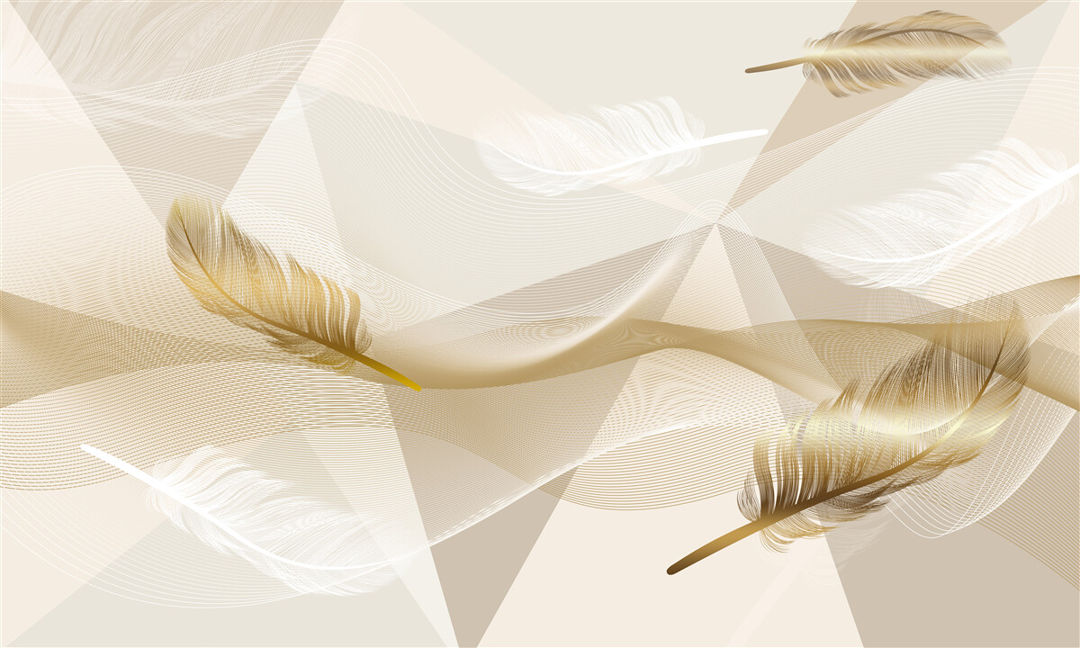 Fototapeten Fliegende Federn und geometrische Formen