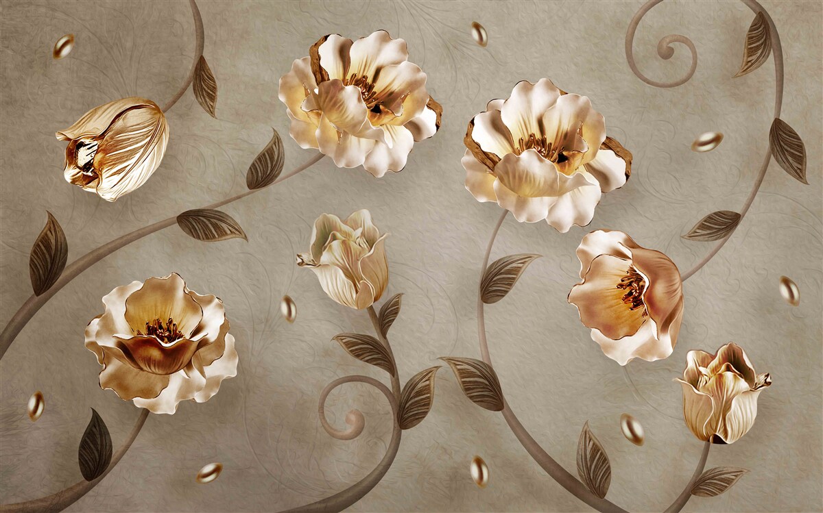 Fototapeten Blumen aus Gold