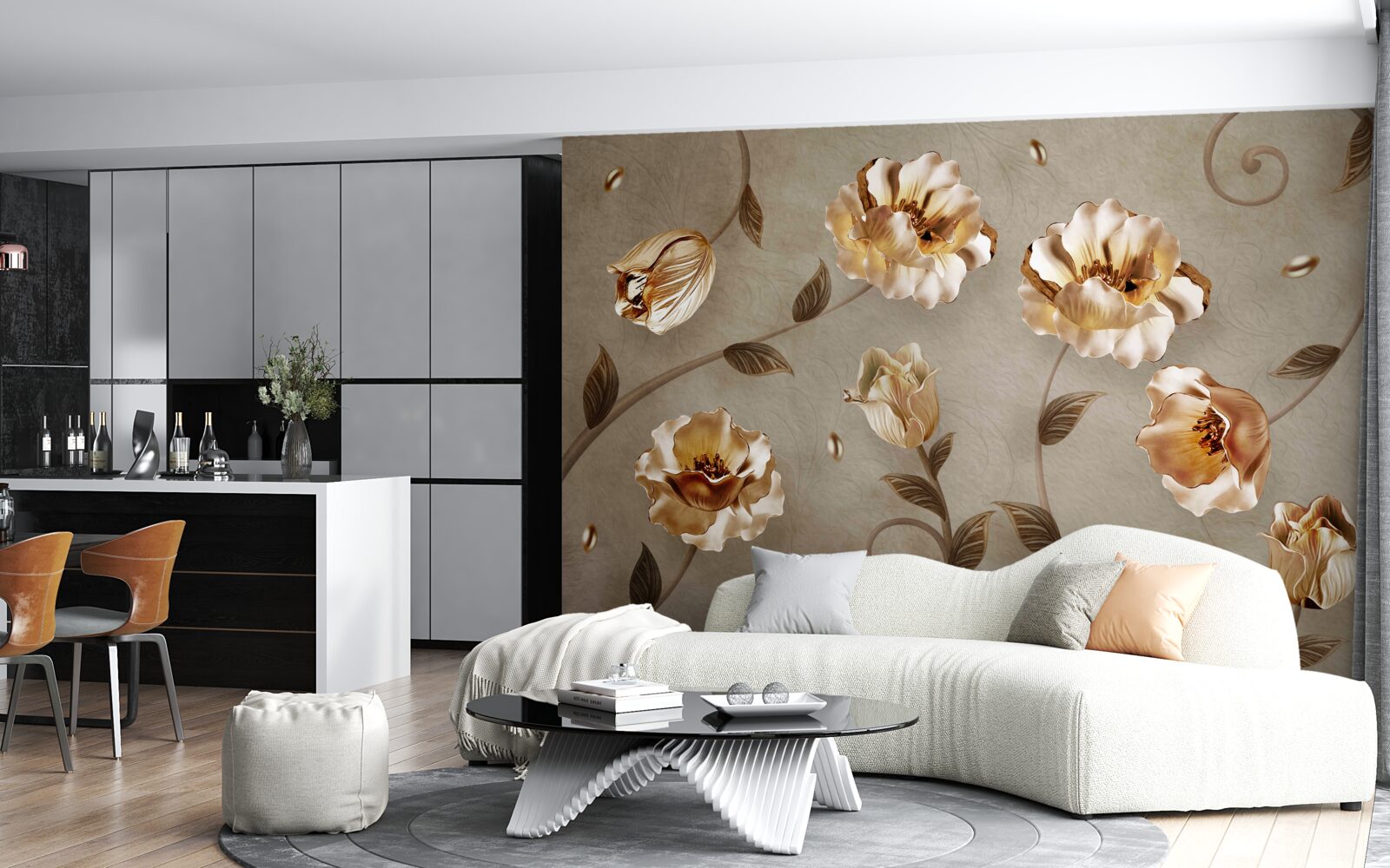 Fototapeten Blumen aus Gold