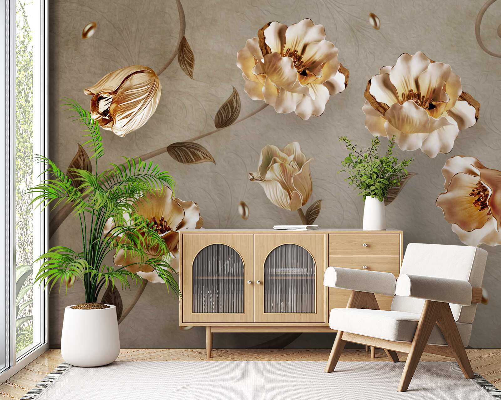 Fototapeten Blumen aus Gold