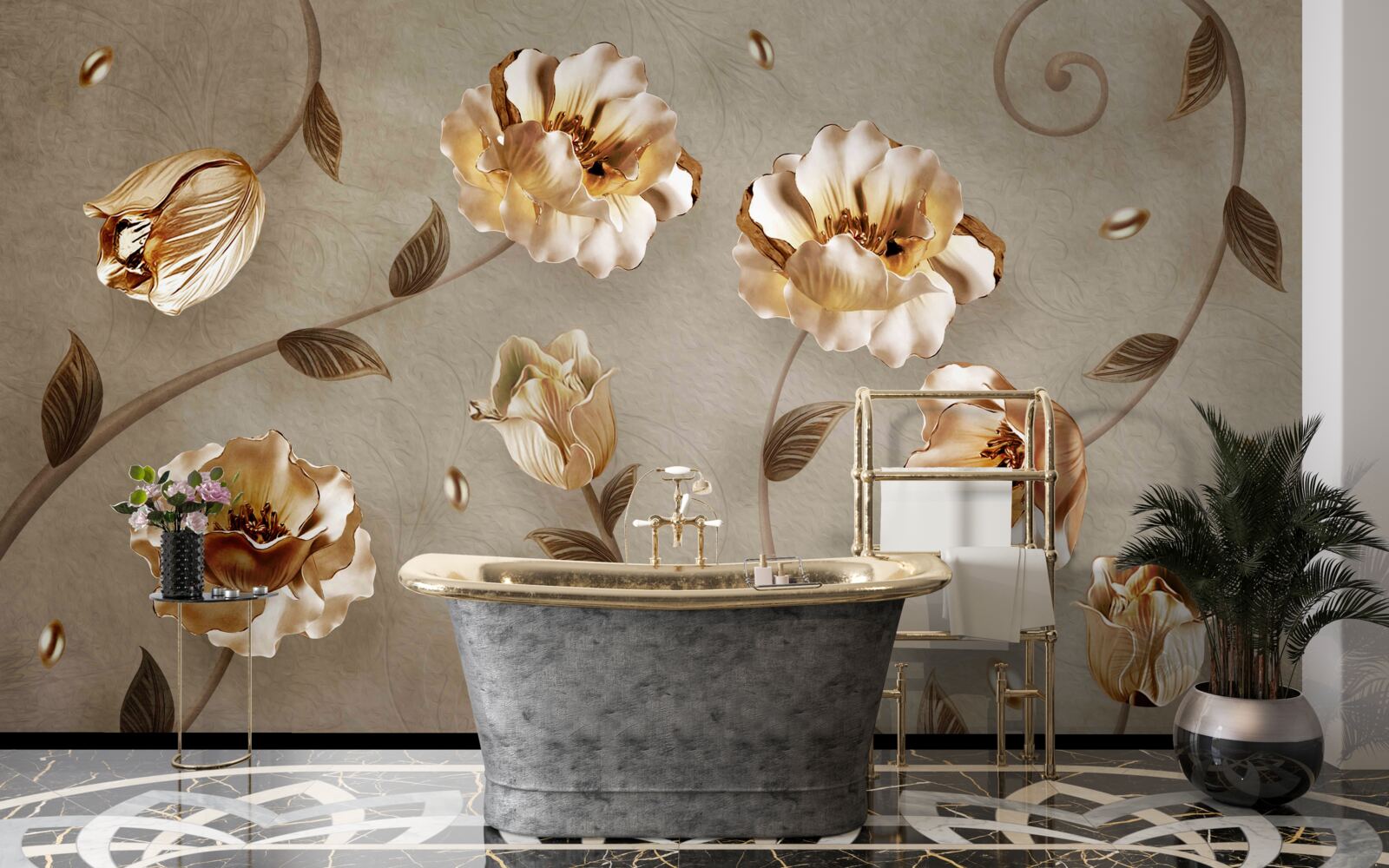 Fototapeten Blumen aus Gold