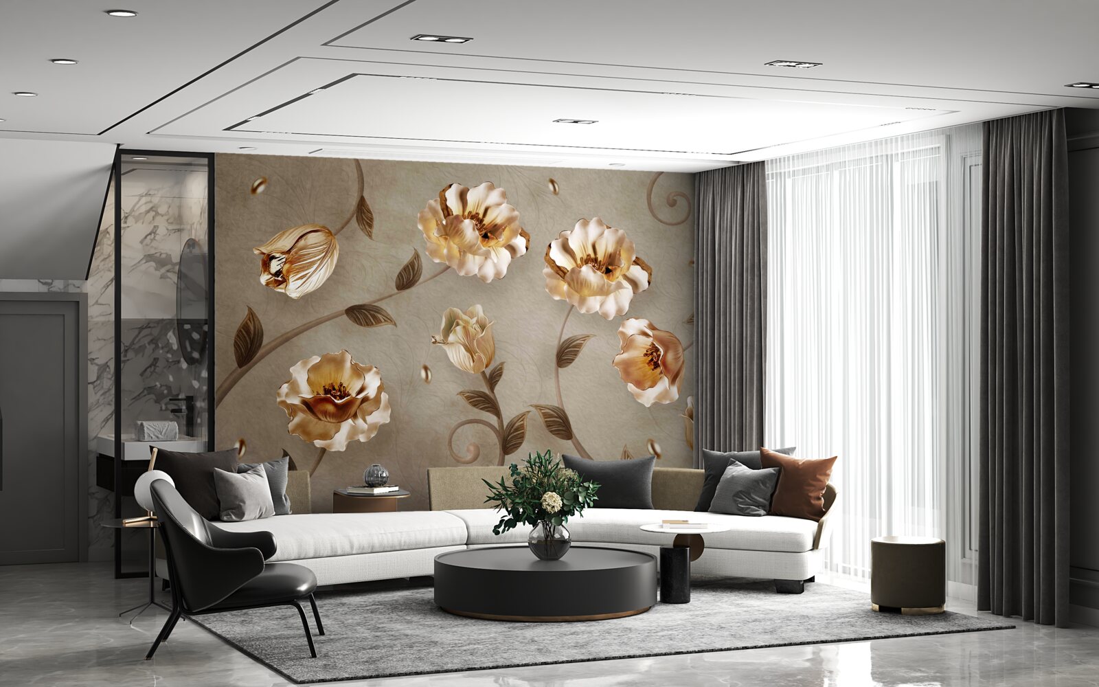 Fototapeten Blumen aus Gold