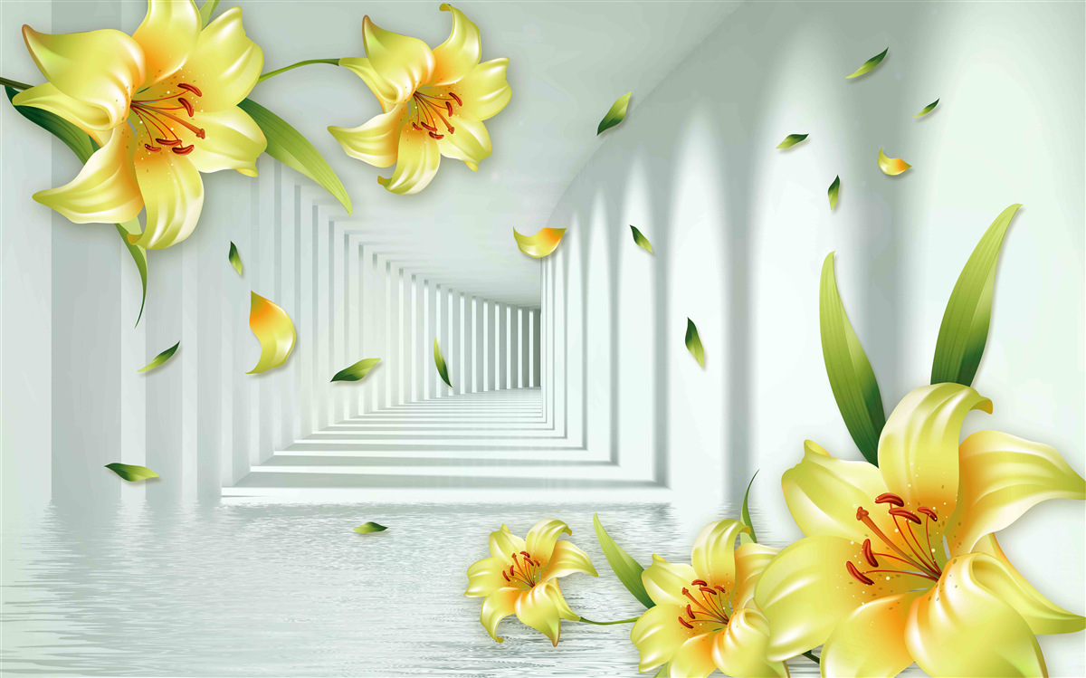 Fototapeten Drei -dimensionaler Tunnel mit gelben Lilien
