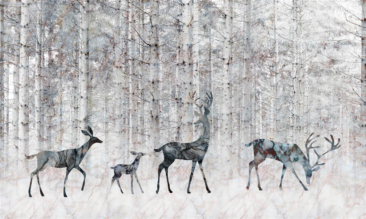Fototapeten Hirsche im Winterwald