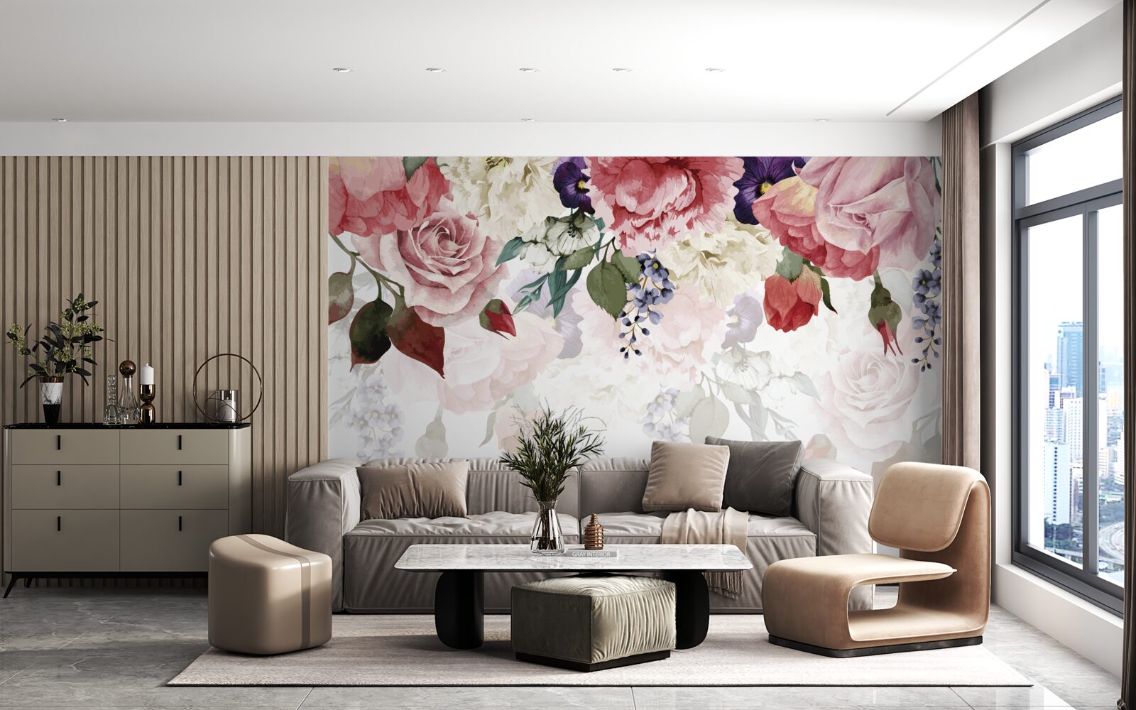 Fototapeten Zusammensetzung fallender Blumen