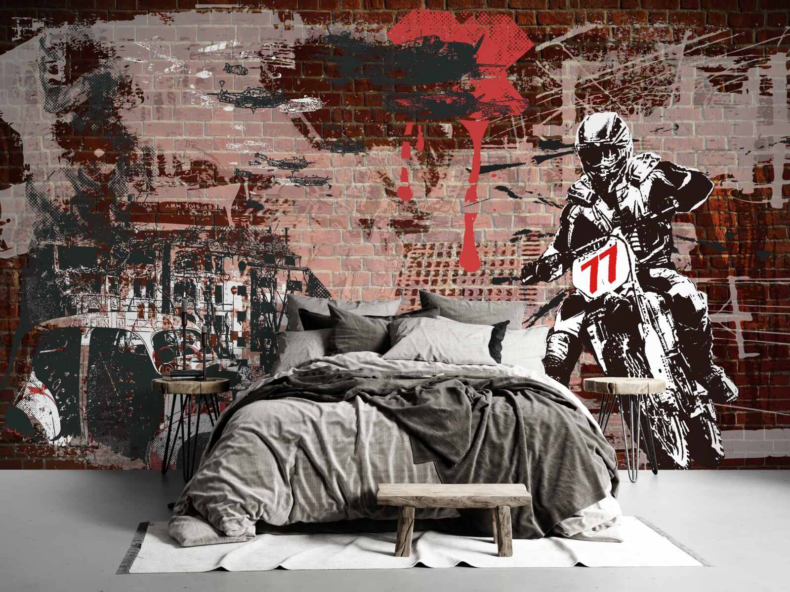 Fototapeten Radfahrer auf einem Motorrad