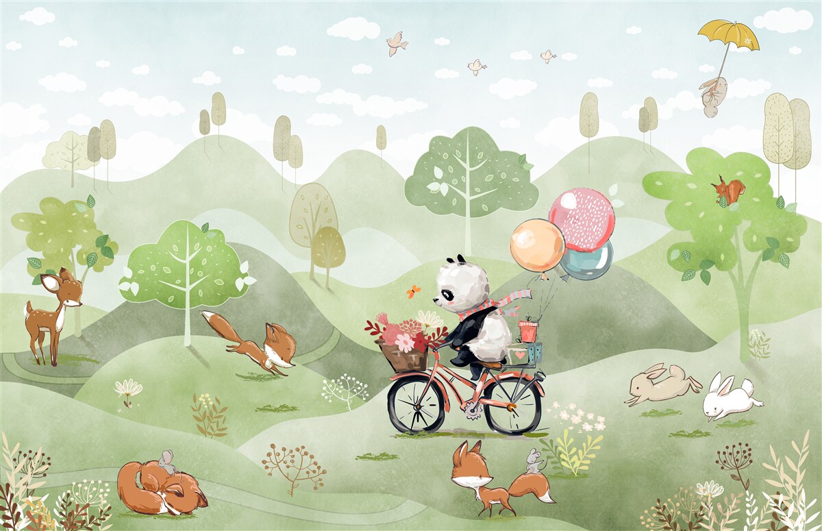 Fototapeten Das Fahrrad, auf dem Panda fährt