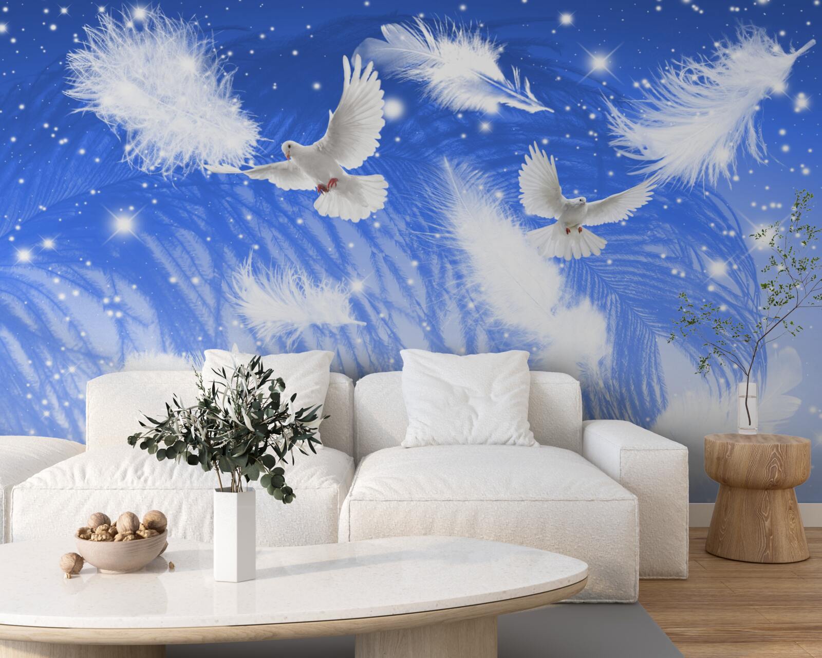 Fototapeten In der Atmosphäre heller Vögel und ihres Gefieders bewegen