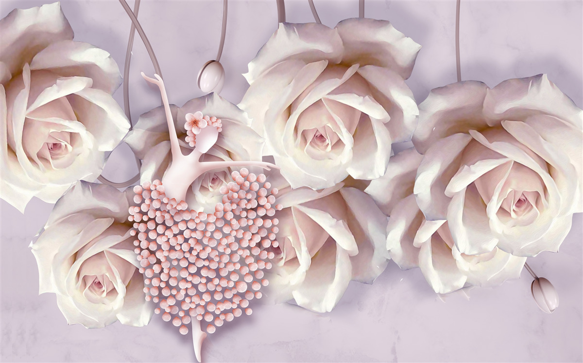Fototapeten mit einer cremigen Rose dekoriert