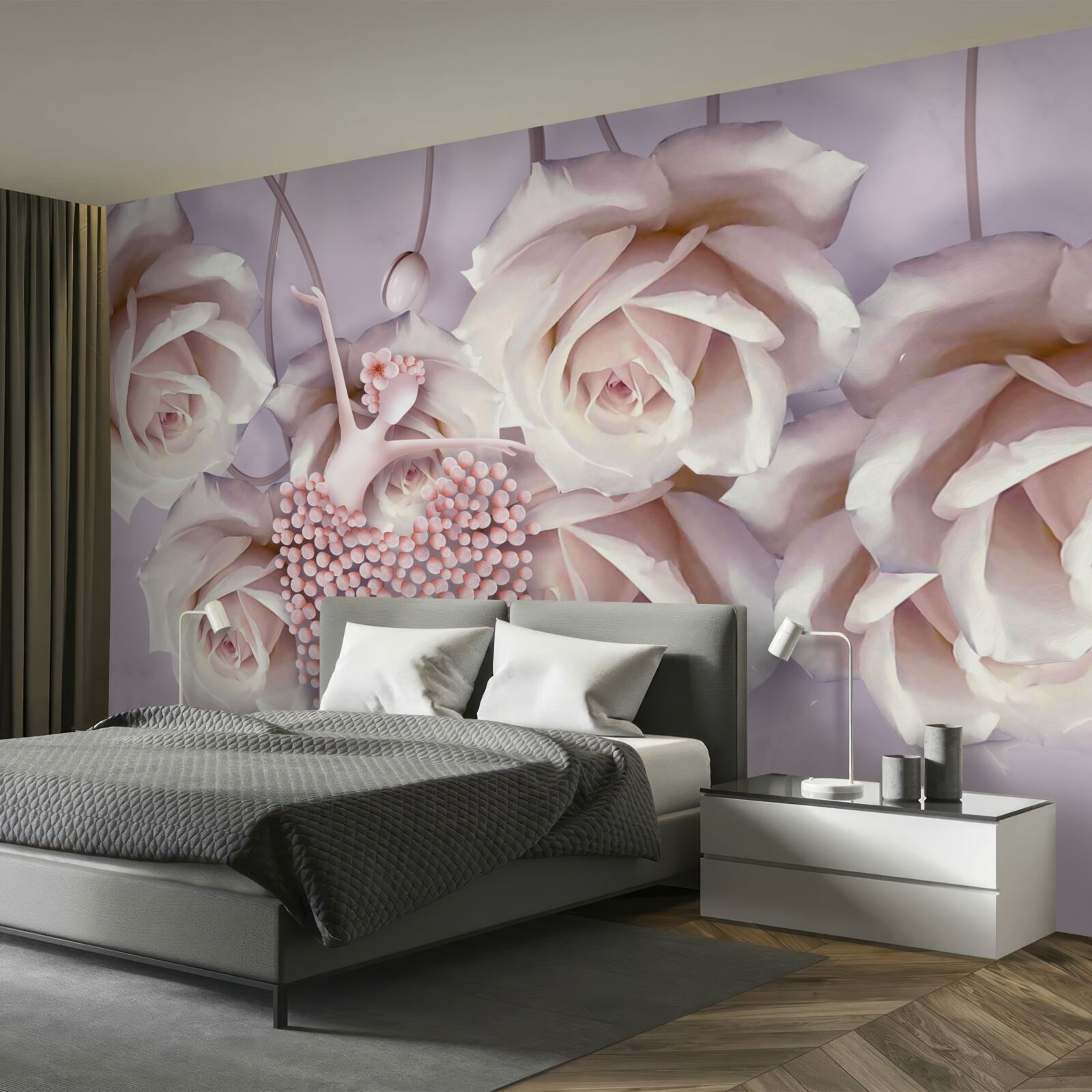 Fototapeten mit einer cremigen Rose dekoriert