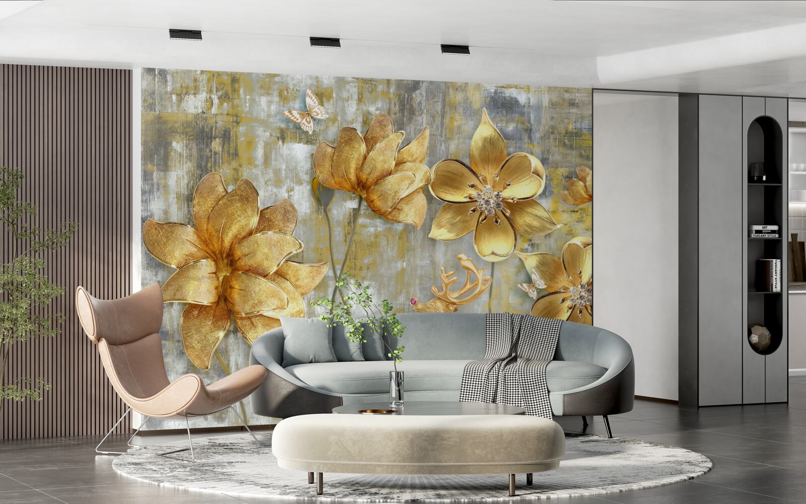 Fototapeten Goldene Knospen öffnen sich in Form von Regen
